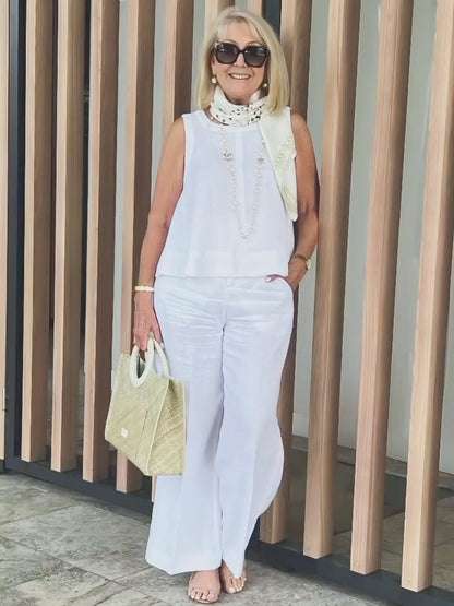 Trinidad™ | Completo Bianco con Camicetta e Pantaloni a Gamba Larga