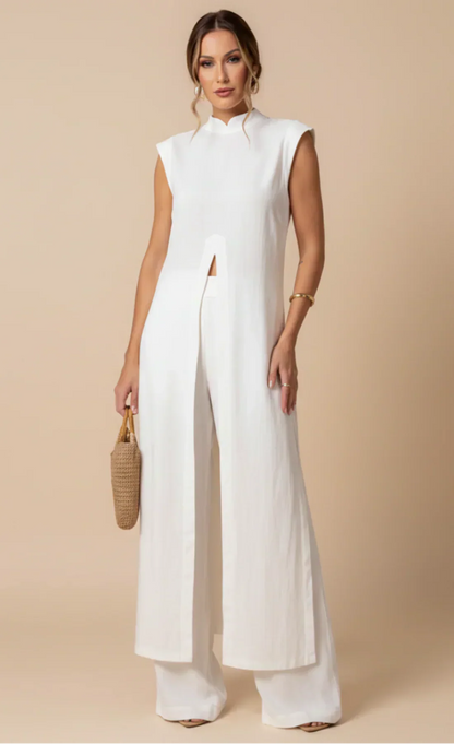 Benigna™ | Completo Bianco Tunica con Volant e Pantaloni