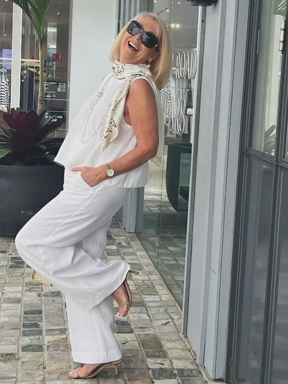 Trinidad™ | Completo Bianco con Camicetta e Pantaloni a Gamba Larga