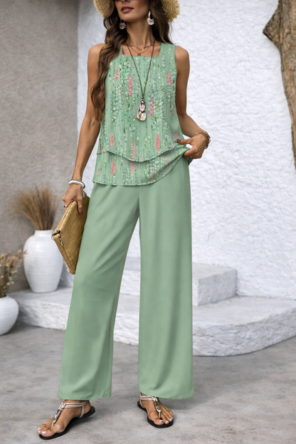 Maravillas™ | Completo Verde Menta con Top a Strati e Pantaloni