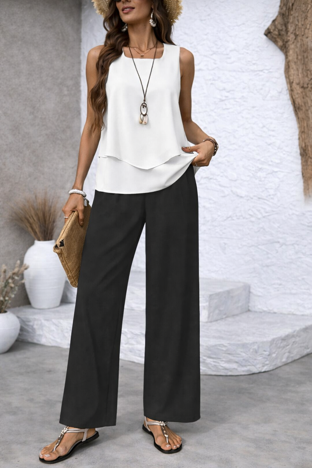 Gregoria™ | Completo Bicolore Camicetta Bianca e Pantaloni Neri