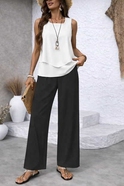 Gregoria™ | Completo Bicolore Camicetta Bianca e Pantaloni Neri