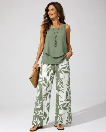 Petronila™ | Completo Verde Salvia Blusa e Pantaloni Botanici