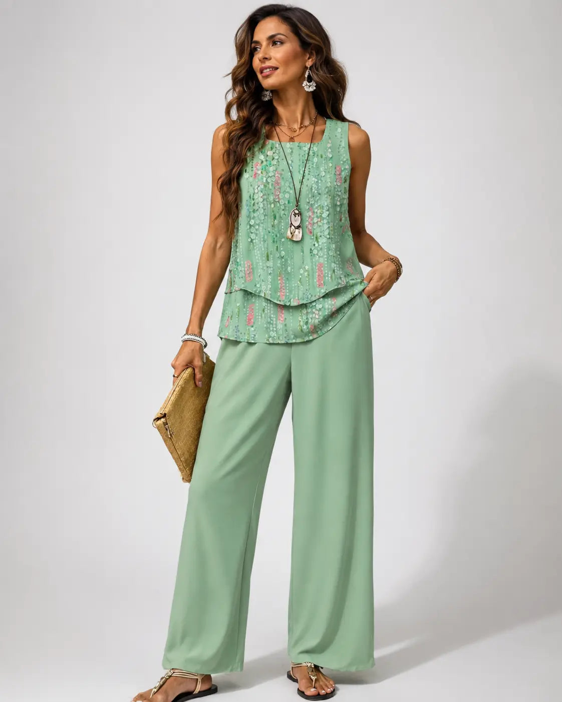 Maravillas™ | Completo Verde Menta con Top a Strati e Pantaloni