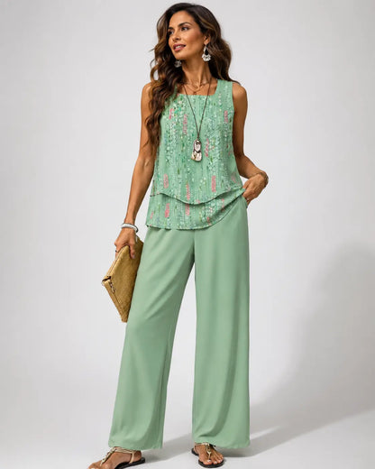 Maravillas™ | Completo Verde Menta con Top a Strati e Pantaloni