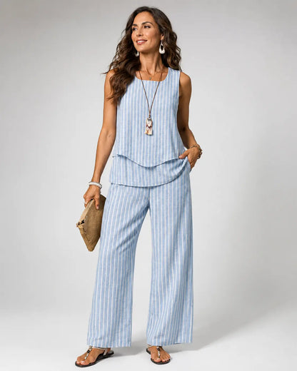 Nicolasa™ | Completo a righe blu con top e pantaloni a gamba larga
