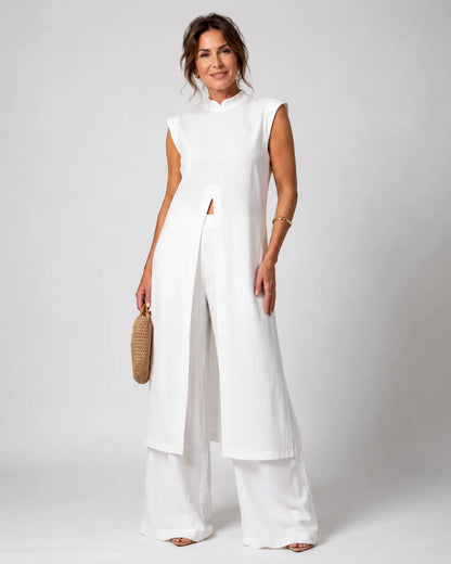 Benigna™ | Completo Bianco Tunica con Volant e Pantaloni