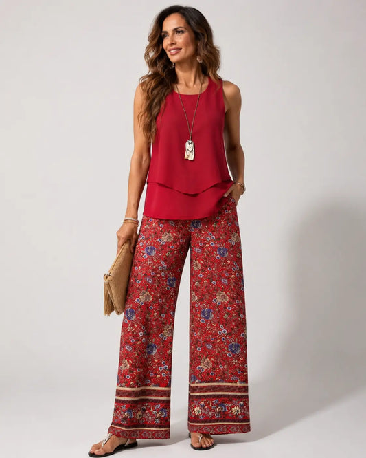 Cayetana™ | Completo Boho con Top a Strati e Pantaloni Floreali