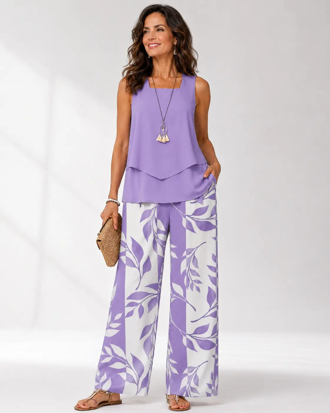 Justa™ | Completo Lilla Blusa e Pantaloni Botanici