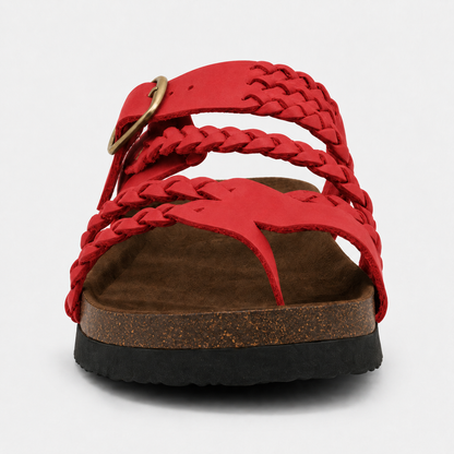 Sandali Donna Cuoio Intrecciato - Rosso Ciliegia
