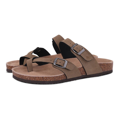 Comwarm, zapatillas de gamuza a la moda para mujer, zuecos para hombre, sandalias con plantilla de corcho con soporte para arco, chanclas de playa para exteriores, zapatos para el hogar
