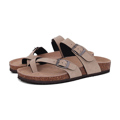 Comwarm, zapatillas de gamuza a la moda para mujer, zuecos para hombre, sandalias con plantilla de corcho con soporte para arco, chanclas de playa para exteriores, zapatos para el hogar