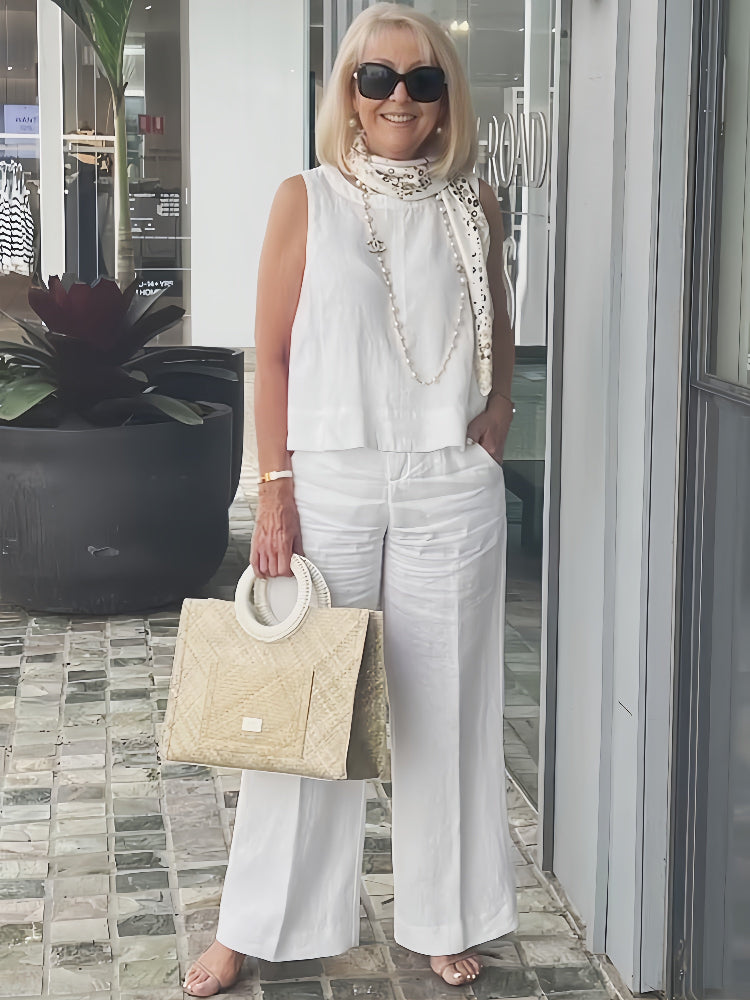 Trinidad™ | Completo Bianco con Camicetta e Pantaloni a Gamba Larga